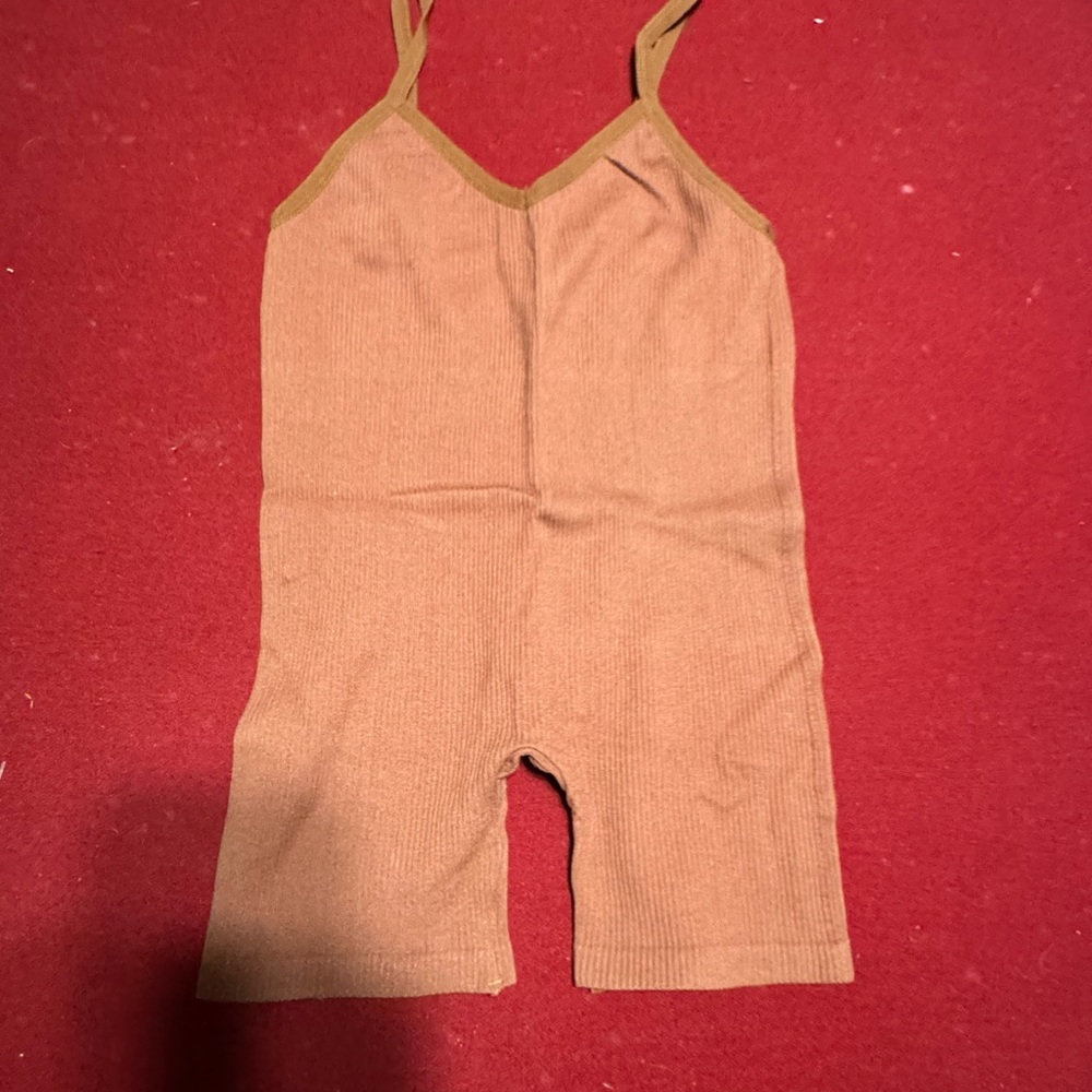 Women's Tan Ribbed Sleep Romper